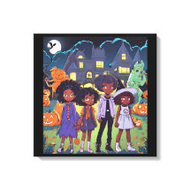 Schwarze Kinder stolpern auf einem Spuk Stadthaus