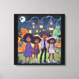 Schwarze Kinder stolpern auf einem Spuk Stadthaus Leinwanddruck