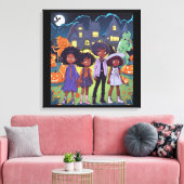 Schwarze Kinder stolpern auf einem Spuk Stadthaus Leinwanddruck (Insitu (Wohnzimmer))