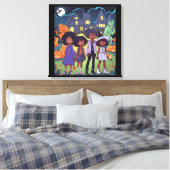 Schwarze Kinder stolpern auf einem Spuk Stadthaus Leinwanddruck (Insitu (Schlafzimmer))