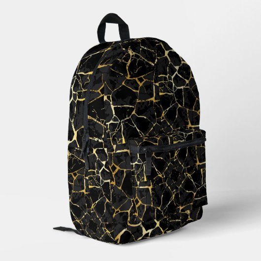 Schwarze Kintsugi-Goldader Bedruckter Rucksack (Rückseitige Ecke links)