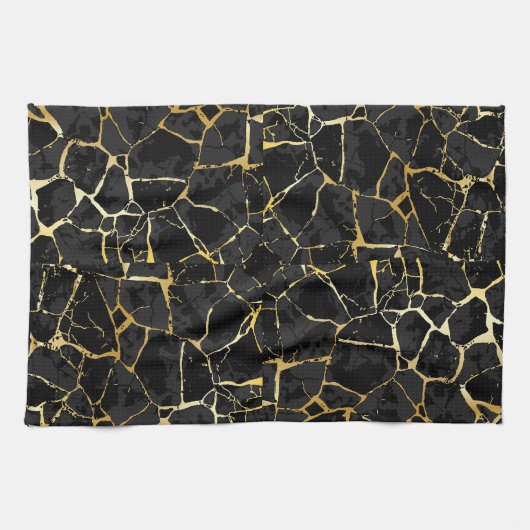 Schwarze Kintsugi-Goldader  Geschirrtuch (Horizontal)