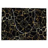 Schwarze Kintsugi-Goldader Große Geschenktüte (Rückseite)