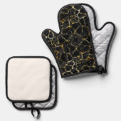 Schwarze Kintsugi-Goldader Ofenhandschuh & Topflappen-Set (Vorderseite/Rückseite)