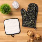 Schwarze Kintsugi-Goldader Ofenhandschuh & Topflappen-Set (Oben Unten)