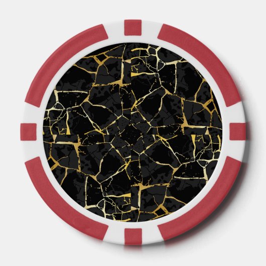 Schwarze Kintsugi-Goldader  Pokerchips (Vorderseite)