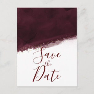 Schwarze Kirsche Aquarell Gold Modern Hochzeitsein Ankündigungspostkarte