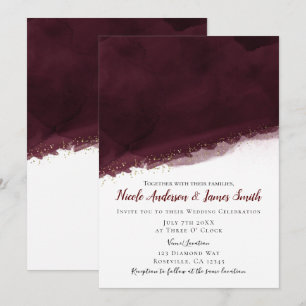 Schwarze Kirsche Aquarell & Gold Moderne Schicke H Einladung