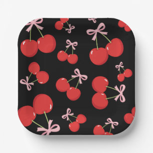 Schwarze Kirschen Rosa Schleife Coquette Geburtsta Pappteller