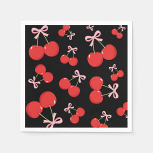 Schwarze Kirschen Rosa Schleife Kokette Geburtstag Serviette