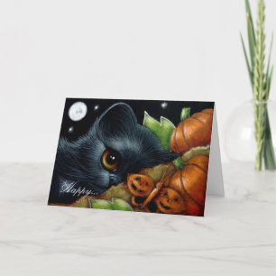 SCHWARZE KITTEN KATZE PUMPKIN-BUTTERFLY HALLOWEWEW KARTE