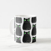 Schwarze Kitty Grüne Augen Custom Kaffeetasse (Vorderseite Links)