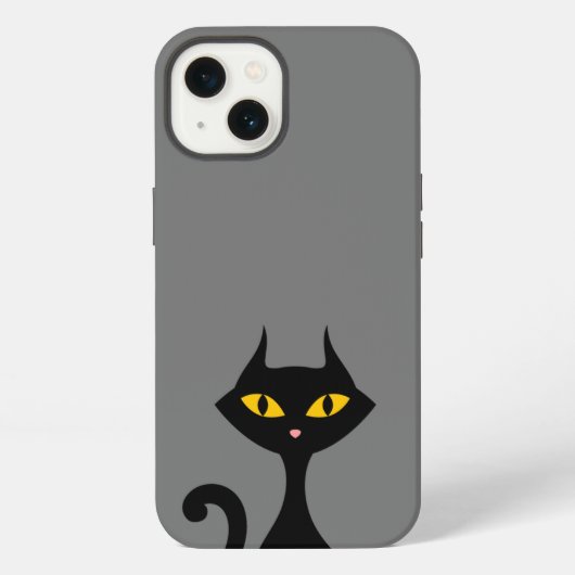 Schwarze Kitty-Katze mit grauem Hintergrund iPhone Hülle (Rückseite)