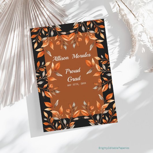 Schwarze Klasse 2024 Abschluss Terracotta-Blätter Einladung