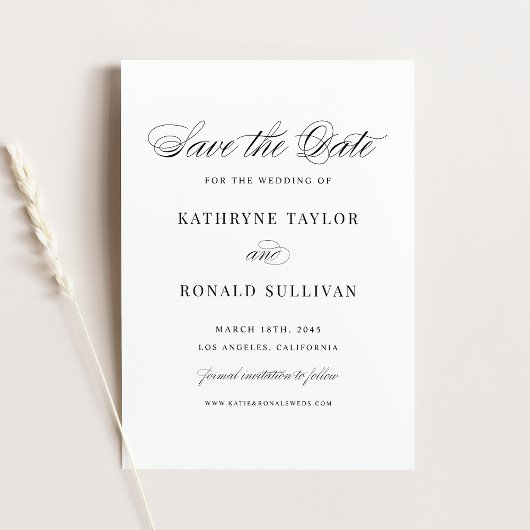 Schwarze klassische Skript-Typografie Save The Date