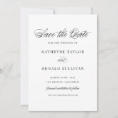 Schwarze klassische Skript-Typografie Save The Date (Vorderseite)