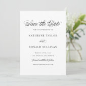 Schwarze klassische Skript-Typografie Save The Date (Stehend Vorderseite)