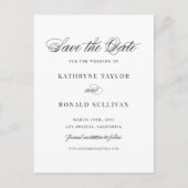 Schwarze klassische Skripttypografie Save the Date Postkarte (Vorderseite)