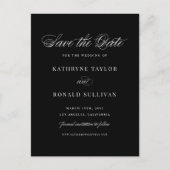 Schwarze klassische Skripttypografie Save the Date Postkarte (Vorderseite)