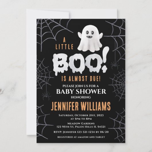 Schwarze kleine Babydusche mit fast fälliger Geist Einladung (Vorderseite)