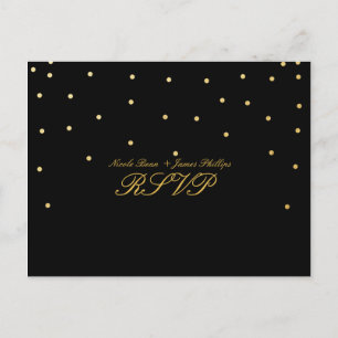 Schwarze & kleine goldene Konfetti-RSVP-Hochzeitsp Einladungspostkarte