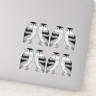 Schwarze kluge Eulen-Linie, die Kunst zeichnet Aufkleber