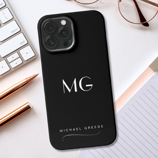 Schwarze Kohle Monogramm und Name iPhone Hülle