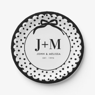 Schwarze Kokette-Schleife Jubiläums-Initialen Pappteller