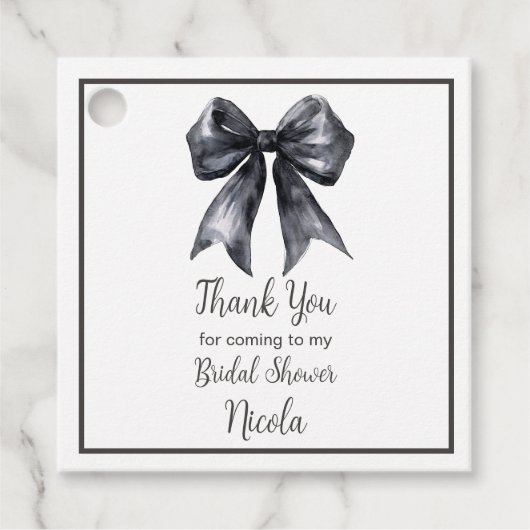 Schwarze Koketten-Schleife Brautparty Geschenkanhänger (Vorderseite)
