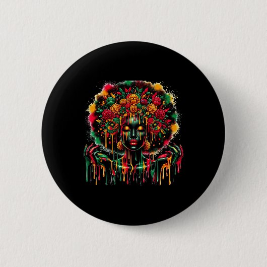 Schwarze Königin Afro Melanin Farbenfrohe Kunst Button (Vorderseite)