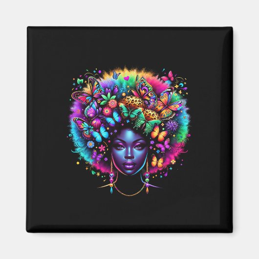 Schwarze Königin Afro Melanin Juneteenth Leopard B Magnet (Vorne)