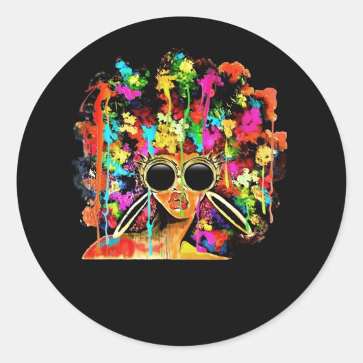 Schwarze Königin Afro Melanin Kunst - Farben des W Runder Aufkleber (Vorderseite)