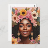 Schwarze Königin, floral afro melanin Blume Liebe Postkarte (Vorne/Hinten)