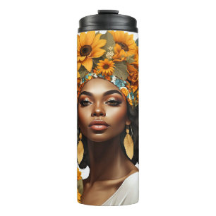Schwarze Königin, floral afro melanin Blume Liebe Thermosbecher