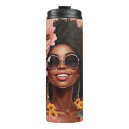 Schwarze Königin, floral afro melanin Blume Liebe Thermosbecher