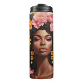 Schwarze Königin, floral afro melanin Blume Liebe Thermosbecher (Vorderseite)