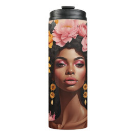 Schwarze Königin, floral afro melanin Blume Liebe Thermosbecher