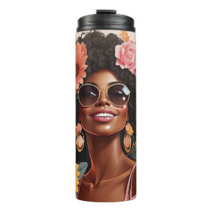 Schwarze Königin, floral afro melanin Blume Liebe Thermosbecher