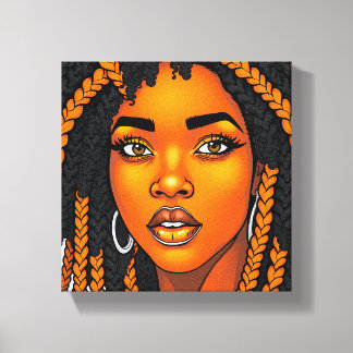 Schwarze Königin Melanin Frauen Sista Orange König Leinwanddruck