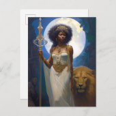 Schwarze Königin mit Lion Fantasy Art Postkarte (Vorne/Hinten)