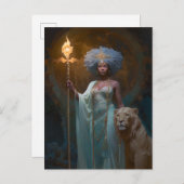 Schwarze Königin mit Lion Fantasy Art Postkarte (Vorne/Hinten)