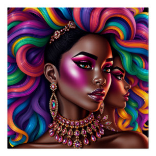 Schwarze Königin Pastell Regenbogen Melanin Schwes Poster
