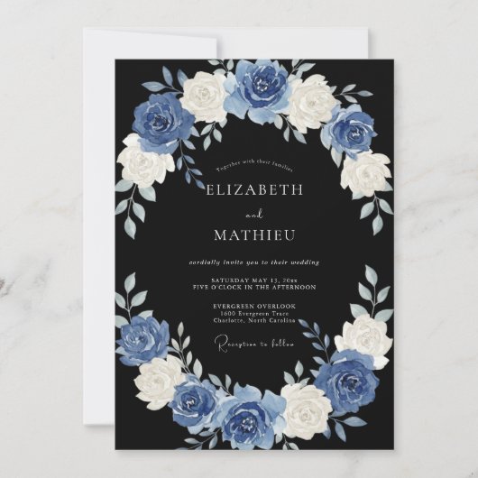 Schwarze königliche Abendhochzeit Einladung (Vorderseite)
