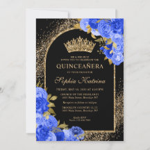 Schwarze königliche blaue goldene Glitter-Blumen-Q