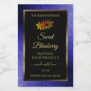 Schwarze königsblaue Glitter-Produktetiketten Mari Lebensmitteletikett