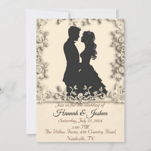 Schwarze Kontur einer Eheschließungseinladung Einladung (Vorderseite)
