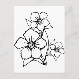 Schwarze Kontur von drei Blume Postkarte