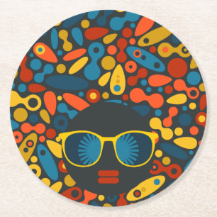 Schwarze Kopf Frau #1 Runder Pappuntersetzer