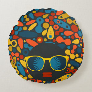 Schwarze Kopf Frau #1 Rundes Kissen