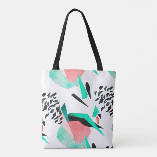 Schwarze Koralle und Aqua Abstrakt Print mit Namen Tasche (Rückseite)